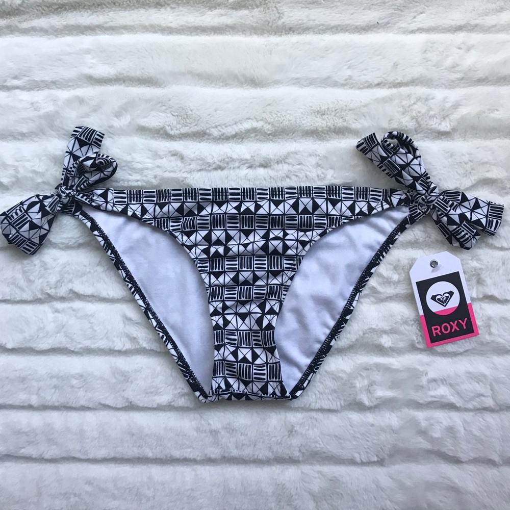 Roxy Side Tie Bikini Bottoms - Black & White (NWT)
